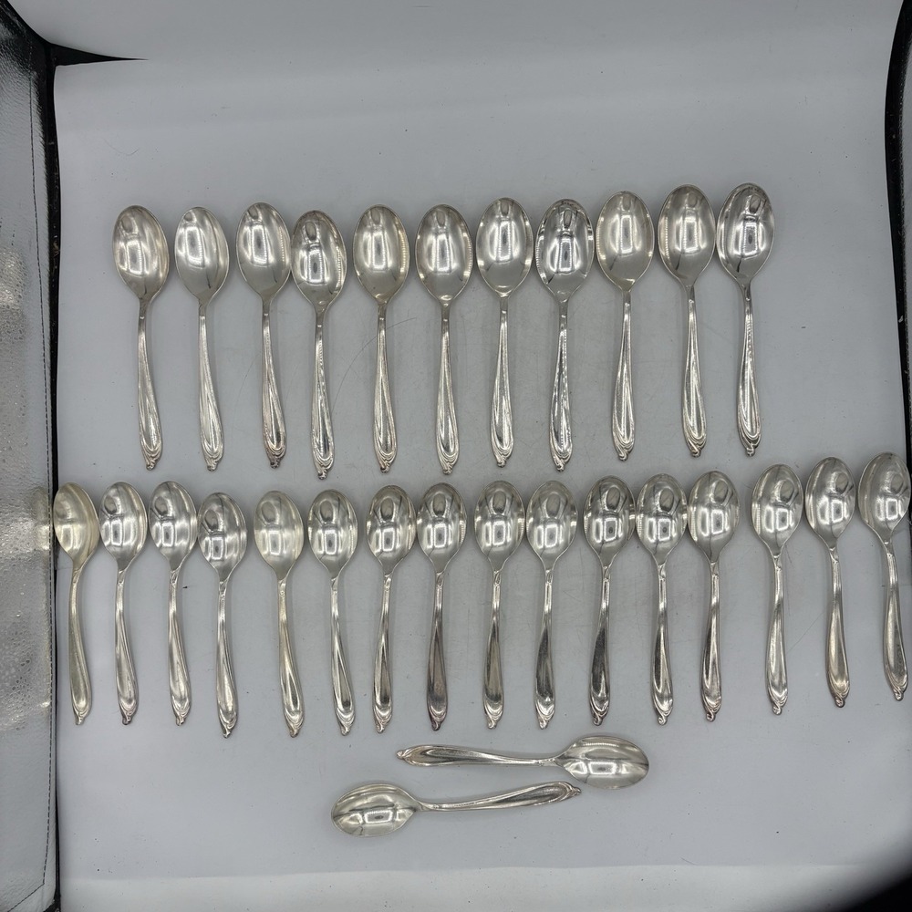 International Deep Silver Inlaid Spoons 2 Size Happy Anniversary Lot of 29